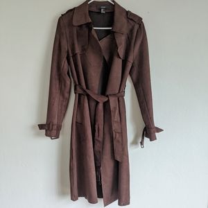 Midi faux suede trench coat